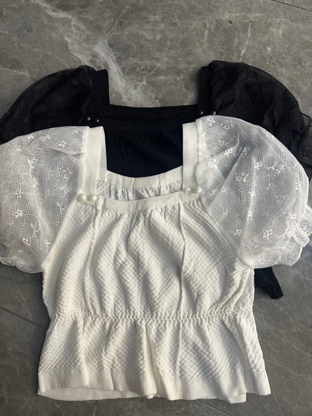 新款网纱拼接短袖上衣