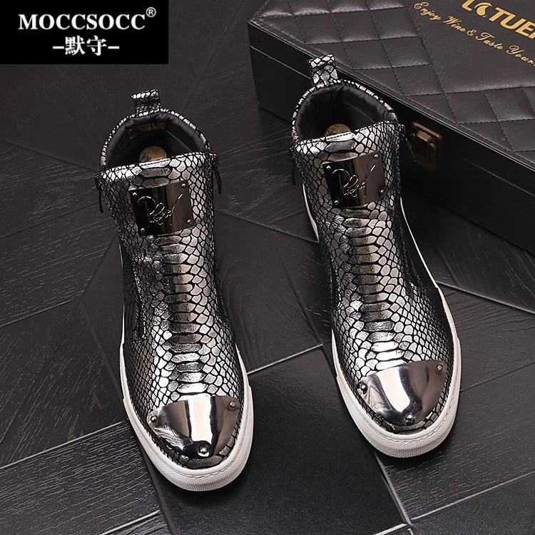 MOCCSOCC冬季复古厚底马丁靴休闲高帮内增高时尚潮流户外登山短靴