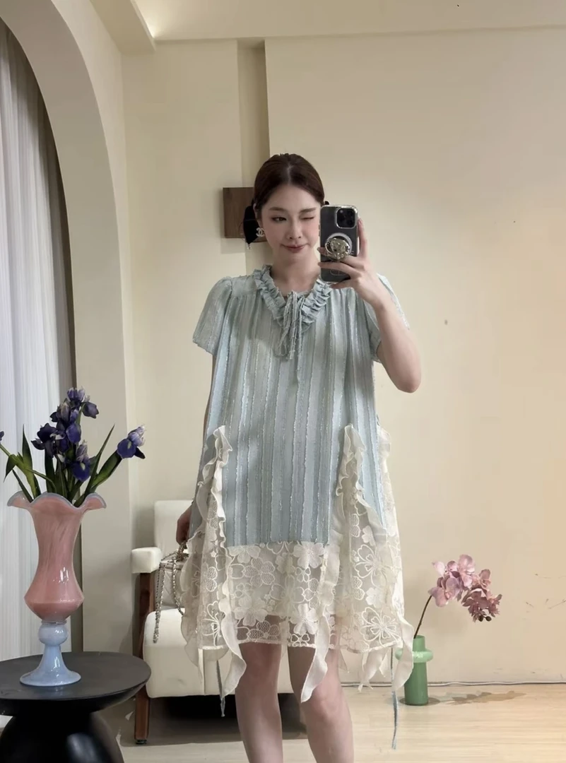 十一原创【森系精灵】连衣裙 蕾丝刺绣拼接俏皮微胖显瘦