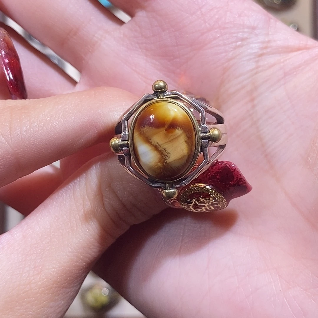 琥珀戒指银S925镶嵌M****o戒指