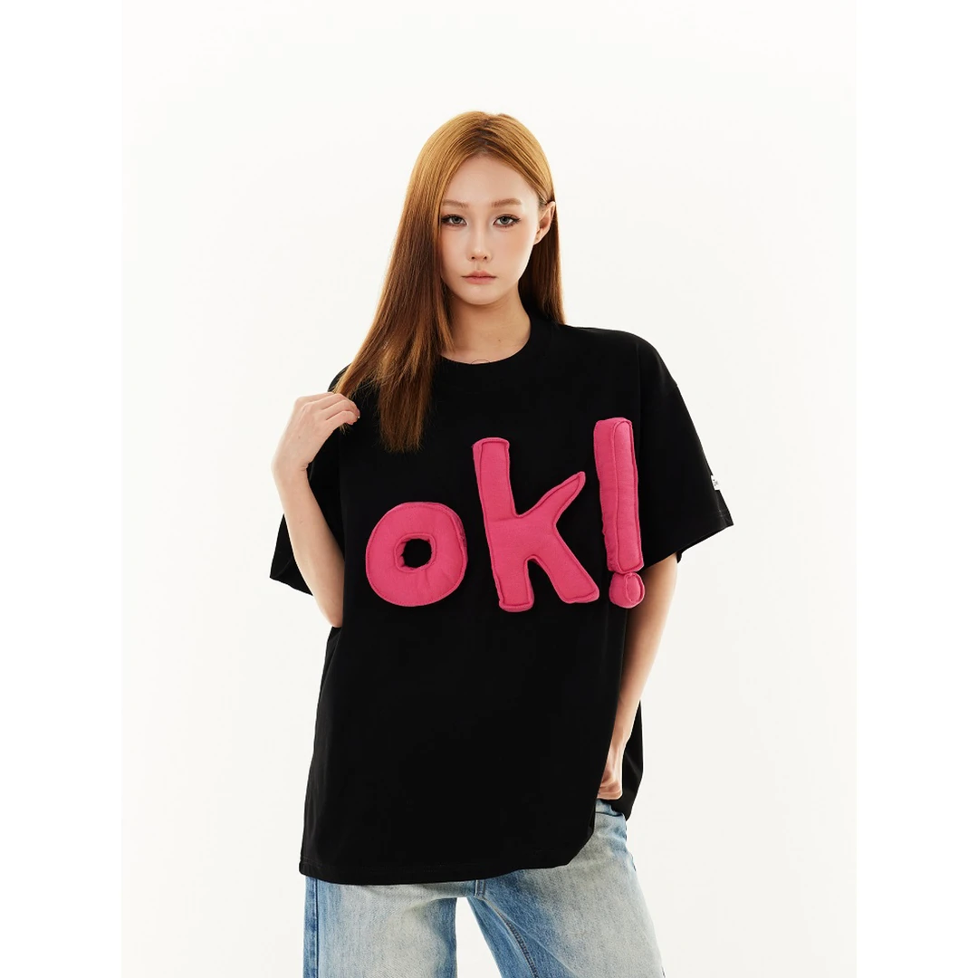 SREK 美式复古字母印花短袖t恤男女春夏宽松休闲百搭情侣打底上衣