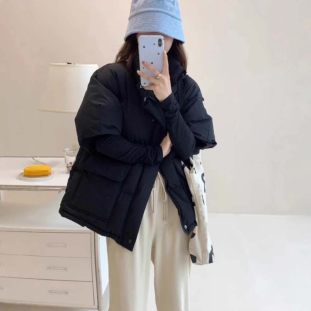 秋冬新款羽绒棉服加厚宽松外套休闲保暖半袖棉衣面包服女棉服代发