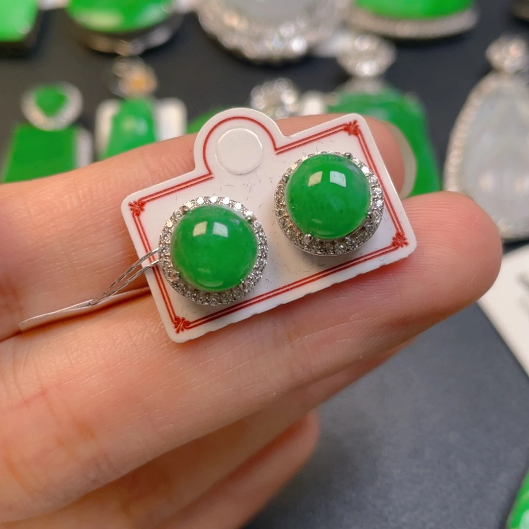 翡翠银S925镶嵌吊坠(不含链)耳钉