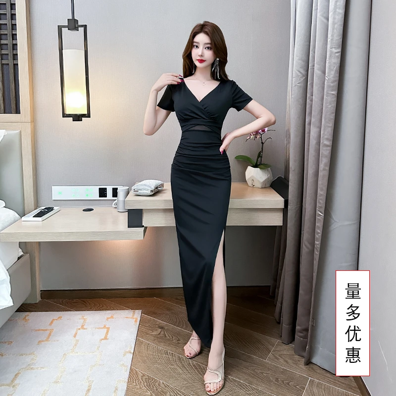 法式镂空时尚奢华气质仙女连衣裙包臀修身显瘦夏季V领常规