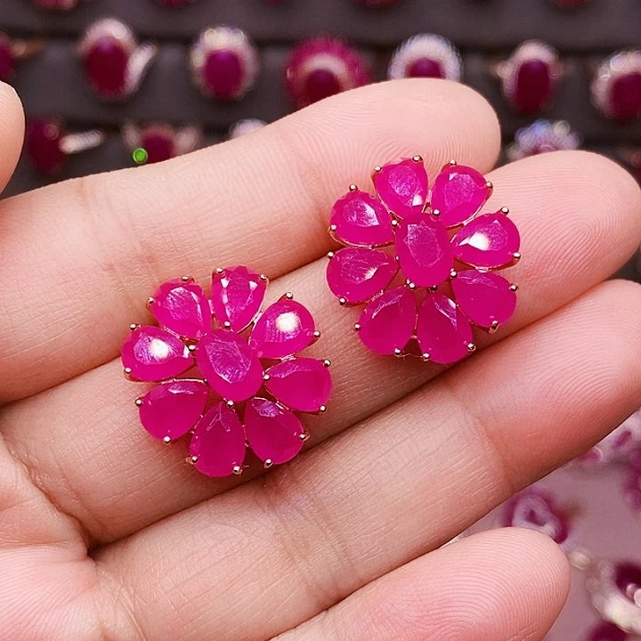 银S925镶嵌耳饰红宝石