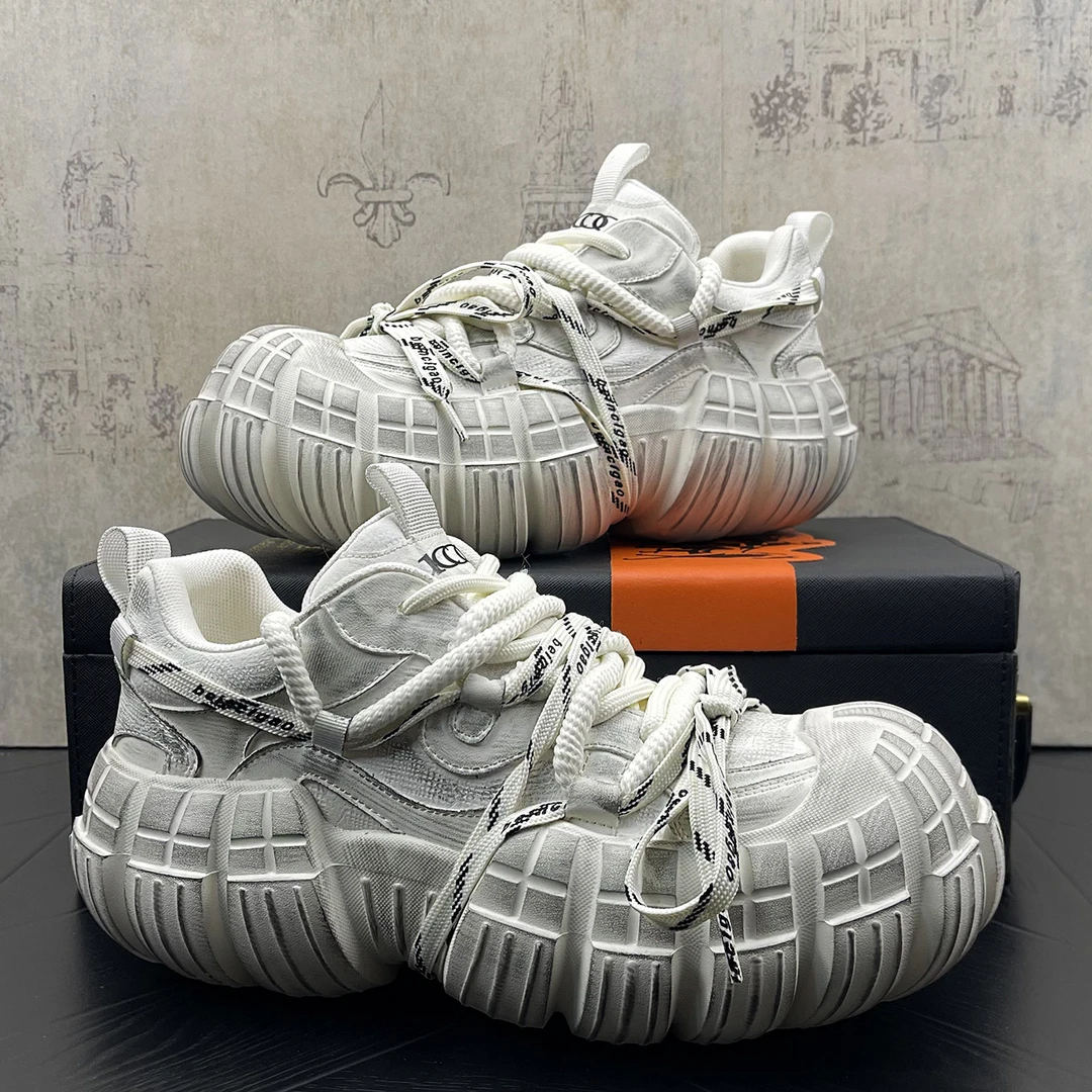 男鞋潮牌小众设计厚底老爹鞋2025秋季新款复古做旧增高运动休闲鞋