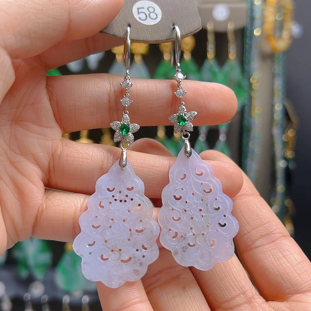 银S925镶嵌翡翠耳饰