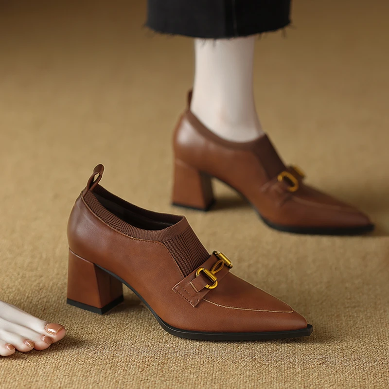 梦梦家7511-2深口鞋2025春秋新款配裙子不累脚单鞋黑色气质高跟鞋