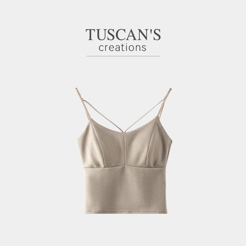 TUSCAN'S CREATIONS女士免穿内衣吊带背心带胸垫一体打底内搭美背