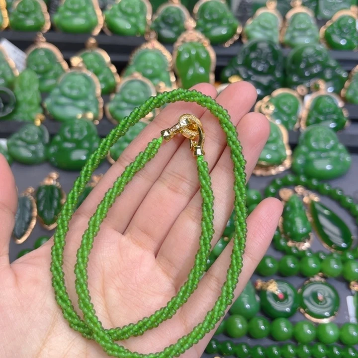 项链未镶嵌和田玉（碧玉）果绿麻花项链