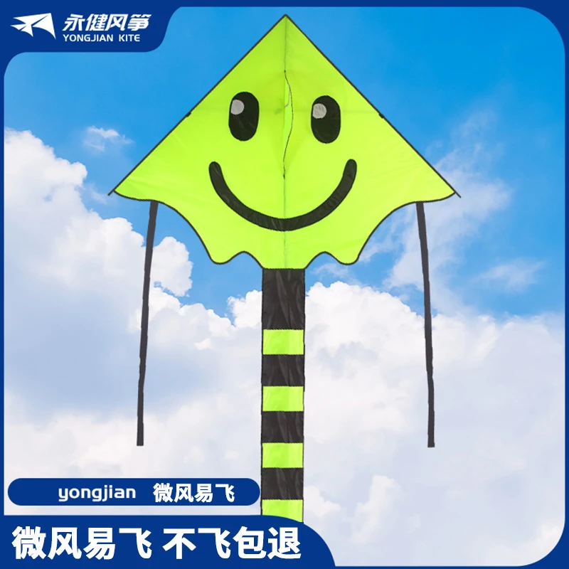 潍坊新款风筝儿童微风易飞成人大轮盘潍坊高端高级网红荧光绿笑脸