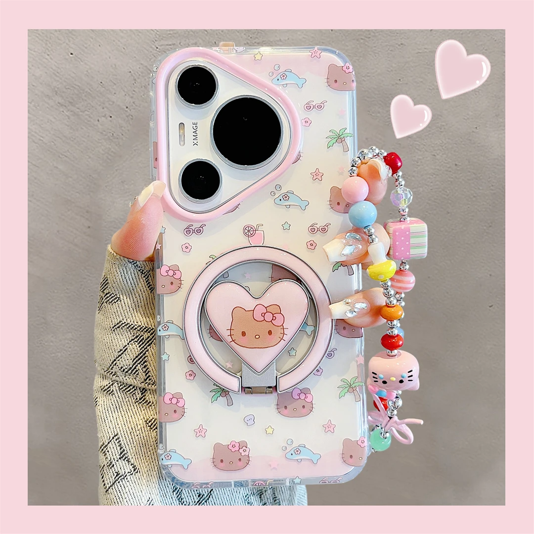 适用华为pura70pro+手机壳可爱少女心卡通Kitty猫mate70pro支架女