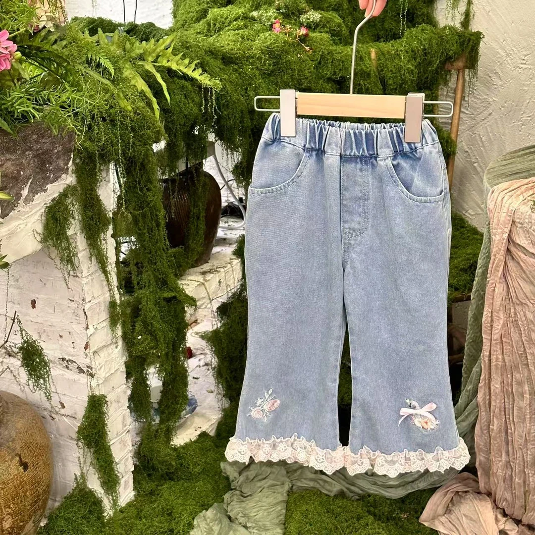 AMX-2603-儿童森系重工微喇粉边软牛仔裤（秋款）