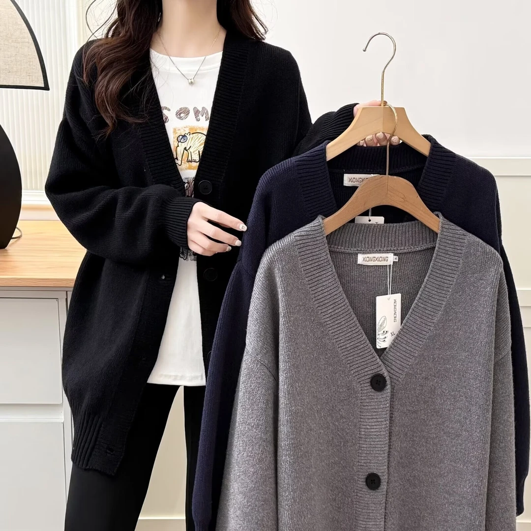 2025早春新款大码洋气百搭显瘦宽松针织开衫女加厚保暖毛衣外套