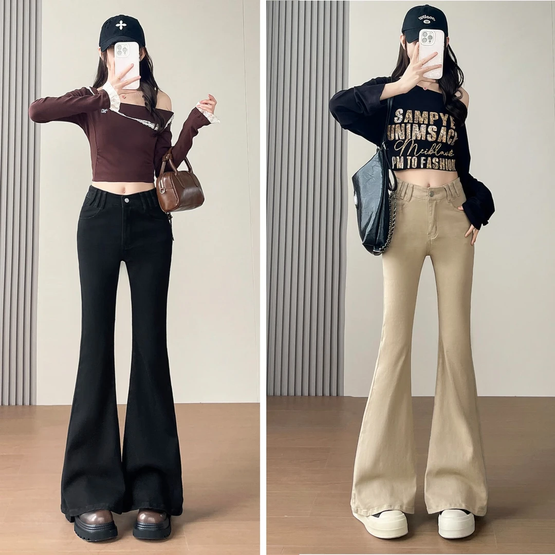 2509低腰丰胯裤修身微喇拖地牛仔裤腰头V型设计很好看