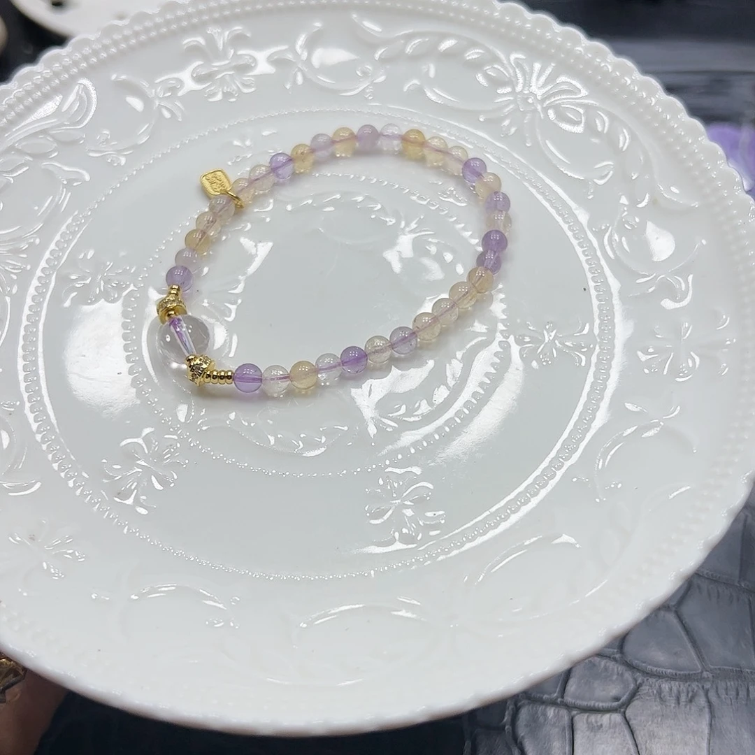 银S925镶嵌手链烟晶紫黄晶小手链