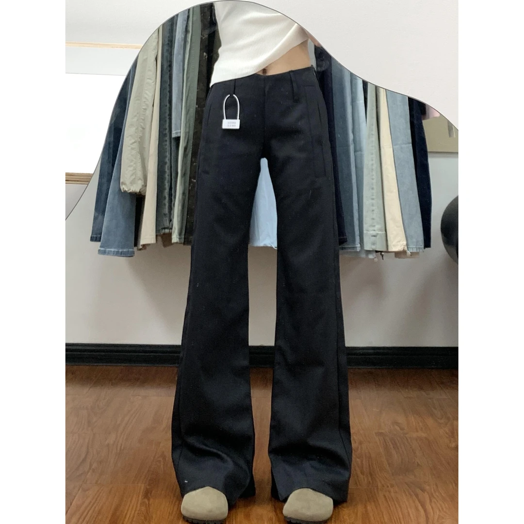 微胖mm水洗低腰微喇休闲裤女夏季新款复古显瘦设计感百搭直筒长裤