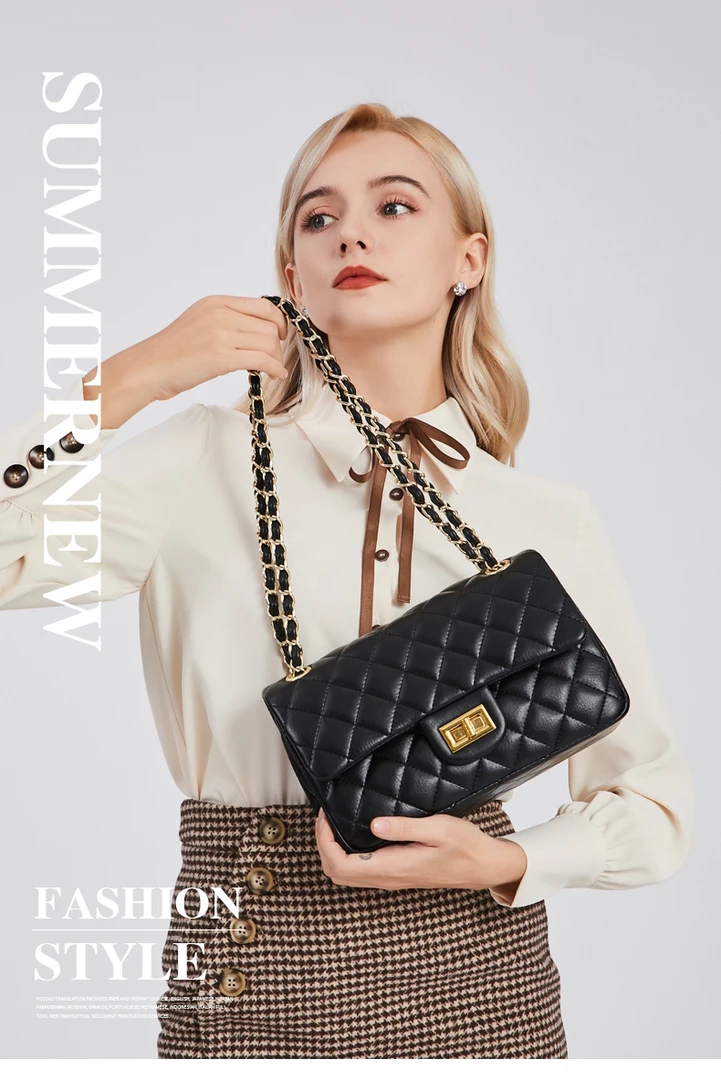 包包女2025新款真皮时尚潮流菱格链条包小香风真皮单肩斜挎女士包
