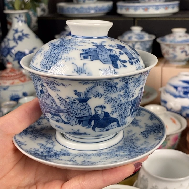 杯折葵非器竹林七贤三才盖碗