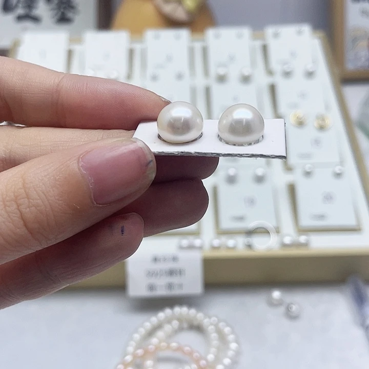 淡水珍珠耳饰银S925镶嵌河***儿