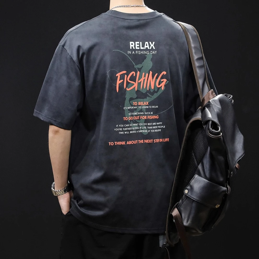 潮牌云染洗褪短袖t恤男士大码夏季衣服2025新款男装重磅美式体恤