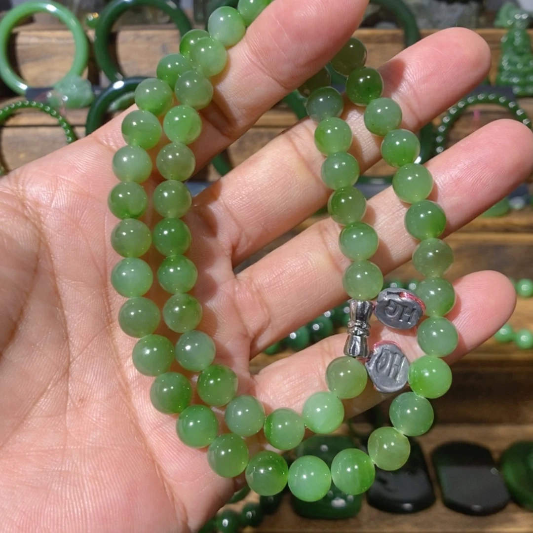 【闪购商品】吊坠(不含链)未镶嵌和田玉巴料白加绿项链 8