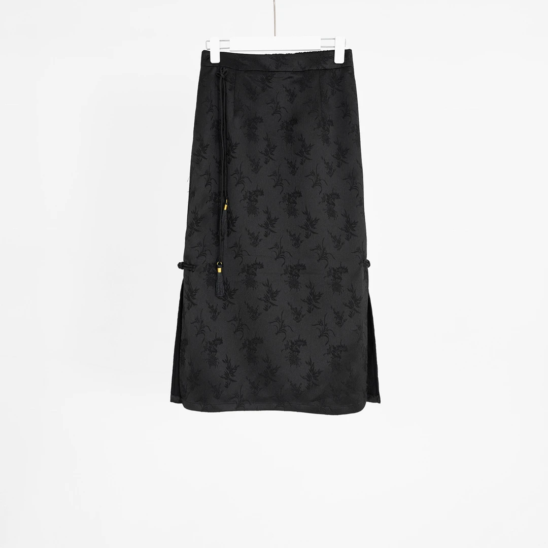 （几里与麻）墨兰-设计感气质国风百搭女装半身裙 裙长80 1010950