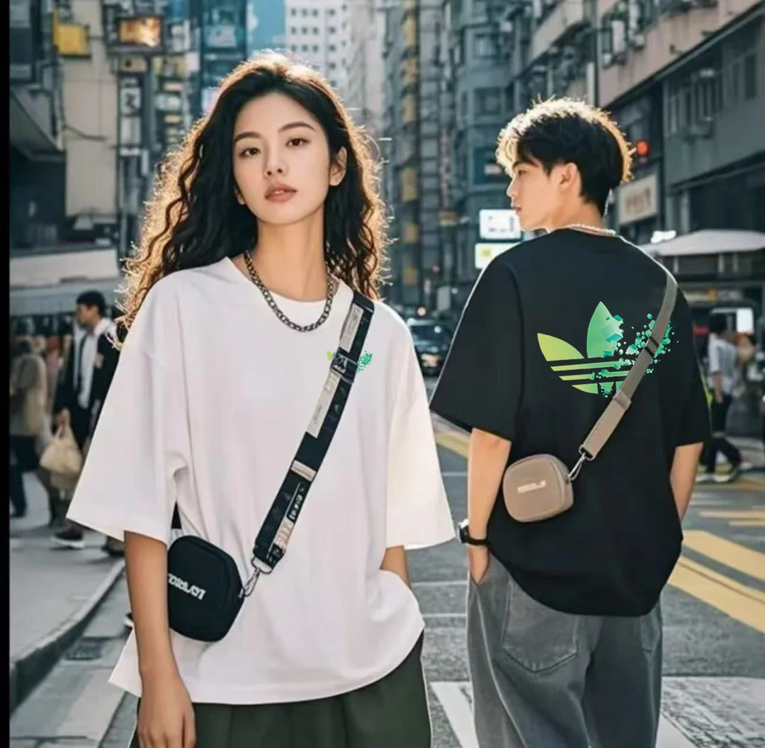 重磅新疆长绒棉夏季短袖男女休闲透气圆领印花纯棉T恤 绿叶