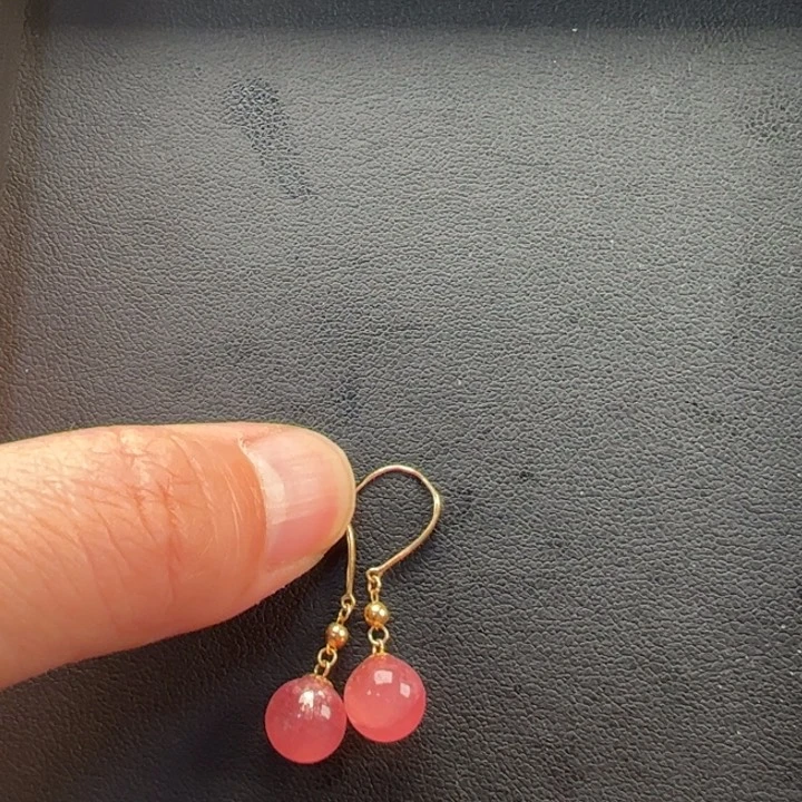 菱锰矿（红纹石）耳饰18K金镶嵌依*