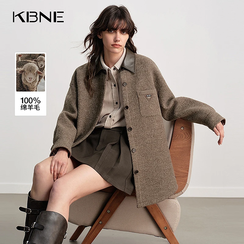 【全羊毛】KBNE毛呢大衣女款爆款2025新款秋冬高级感拼接巴恩风外套