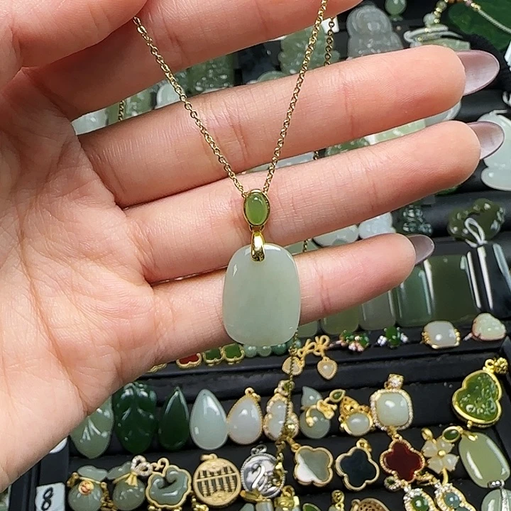 颈饰银S925镶嵌和田玉送链子送绳