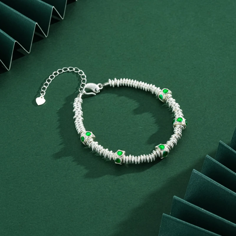 足银手链 足银999宝绿盘缠设计款手链16+5㎝