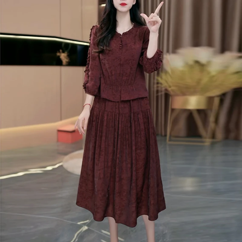 气质优雅高档假两件连衣裙2025早秋新款女士修身显瘦遮肉中长裙子