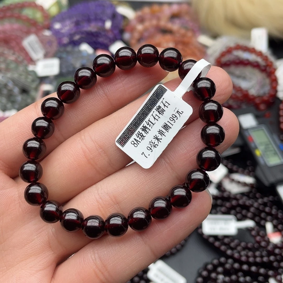 无***谓手链未镶嵌石榴石7.9毫米单圈老矿酒红石榴石