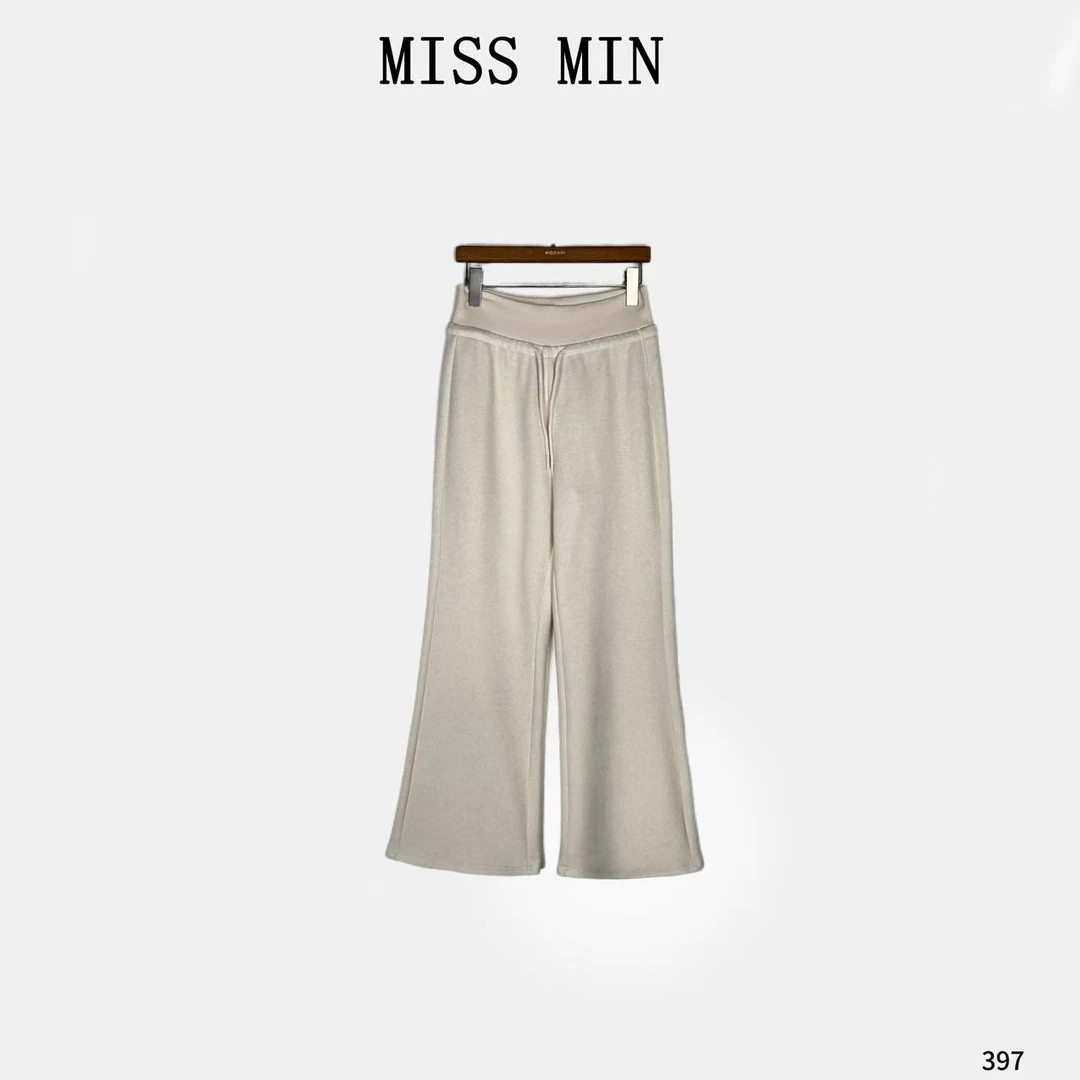 MISS MIN【大长腿】高腰弹力加绒微喇清冷系衣服百搭显瘦长裤 397