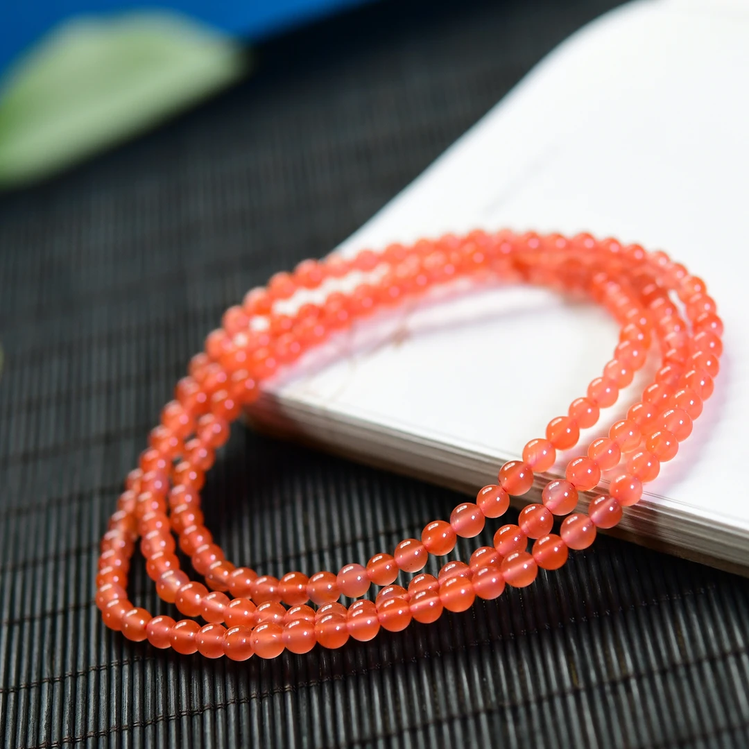 保山南红手链冰红4m天然南红玛瑙盘珠樱桃红单圈手串多圈珠串珠链