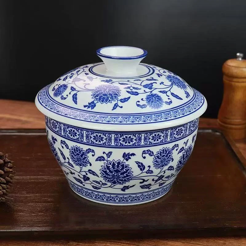 景德镇 高温青花缠枝莲猪油罐