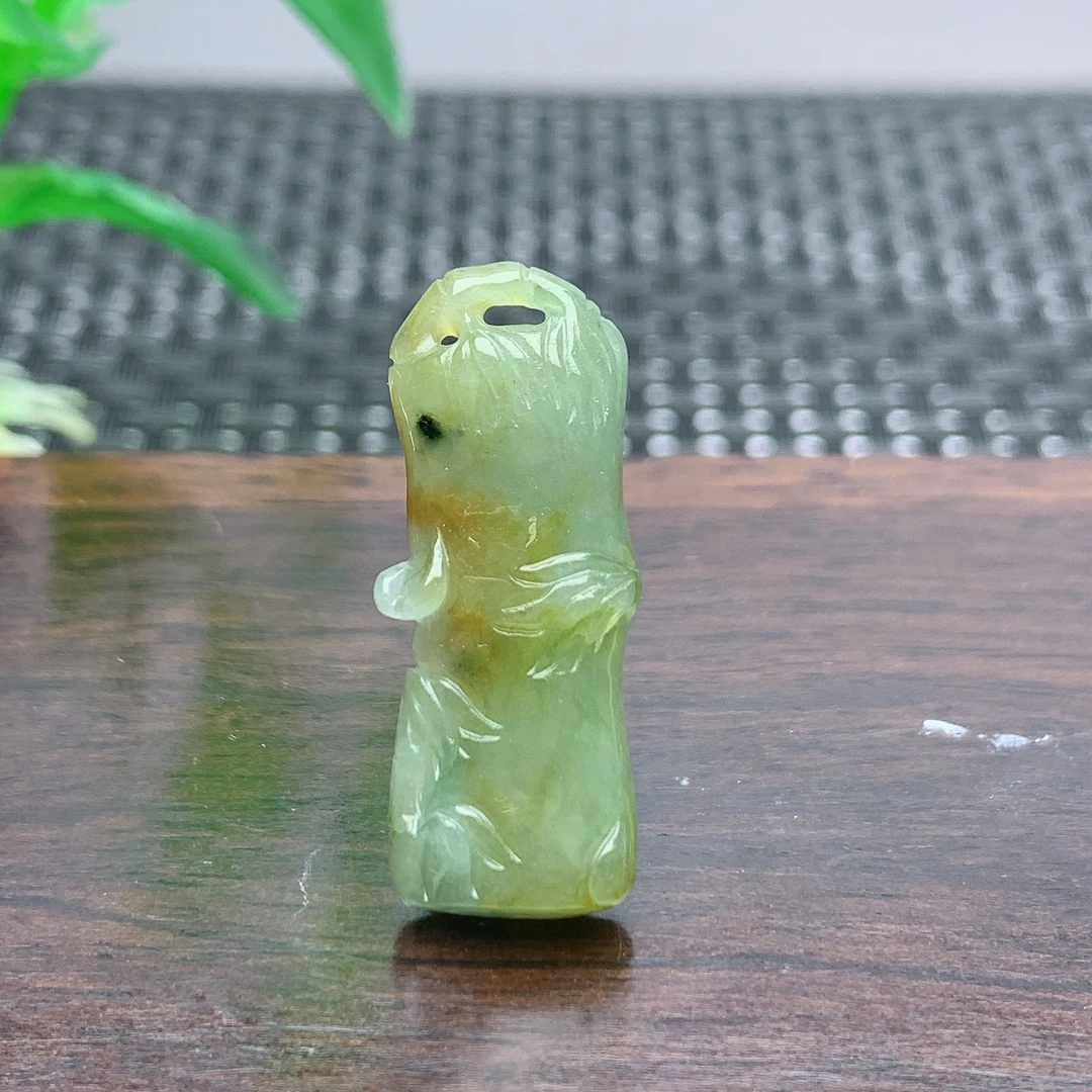 缅甸天然A货翡翠多彩色褐黄红翡玉竹节吊坠挂件俏色挂坠宝宝精美