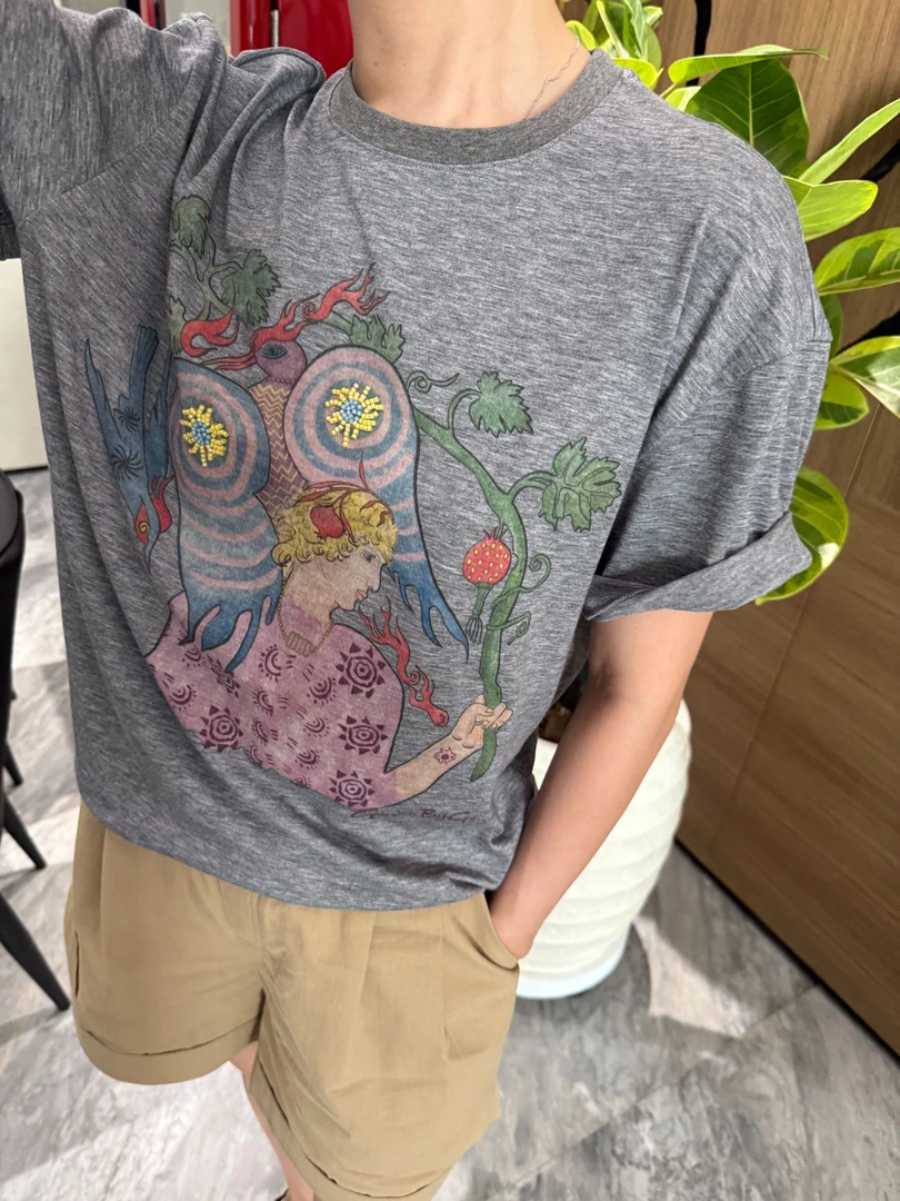 [JanunesLiu]羊毛混纺卡通印花钉珠圆领短袖T恤T1918