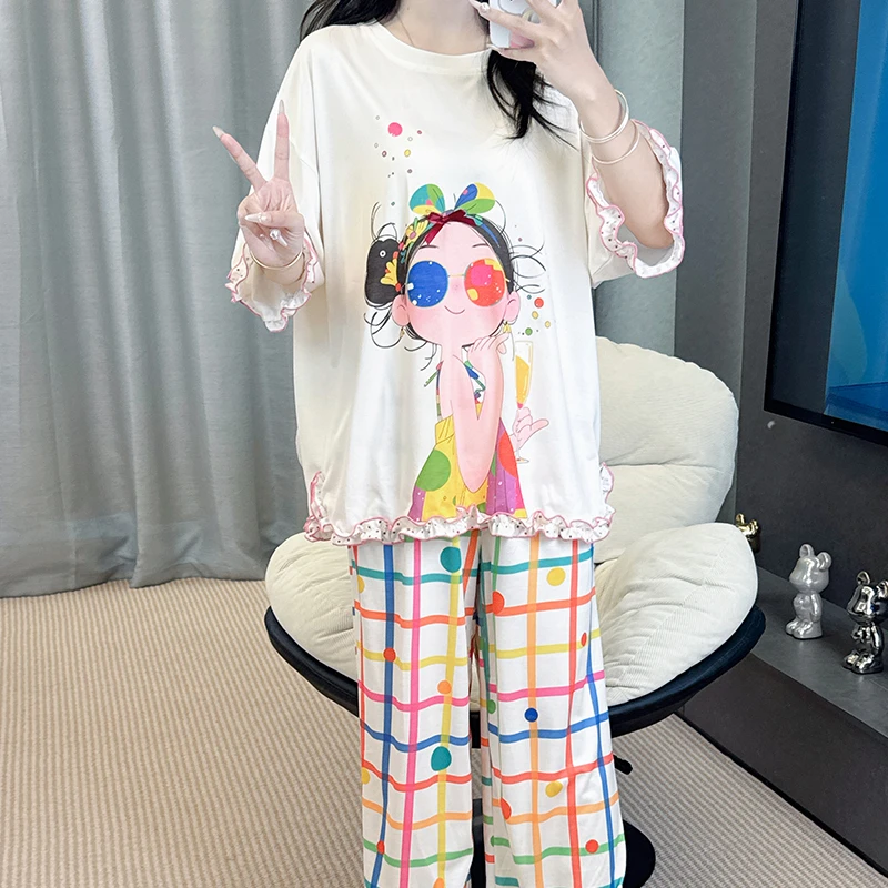 夏季新款小众卡通女孩高级薄款休闲宽松家居服2025春夏睡衣女套装