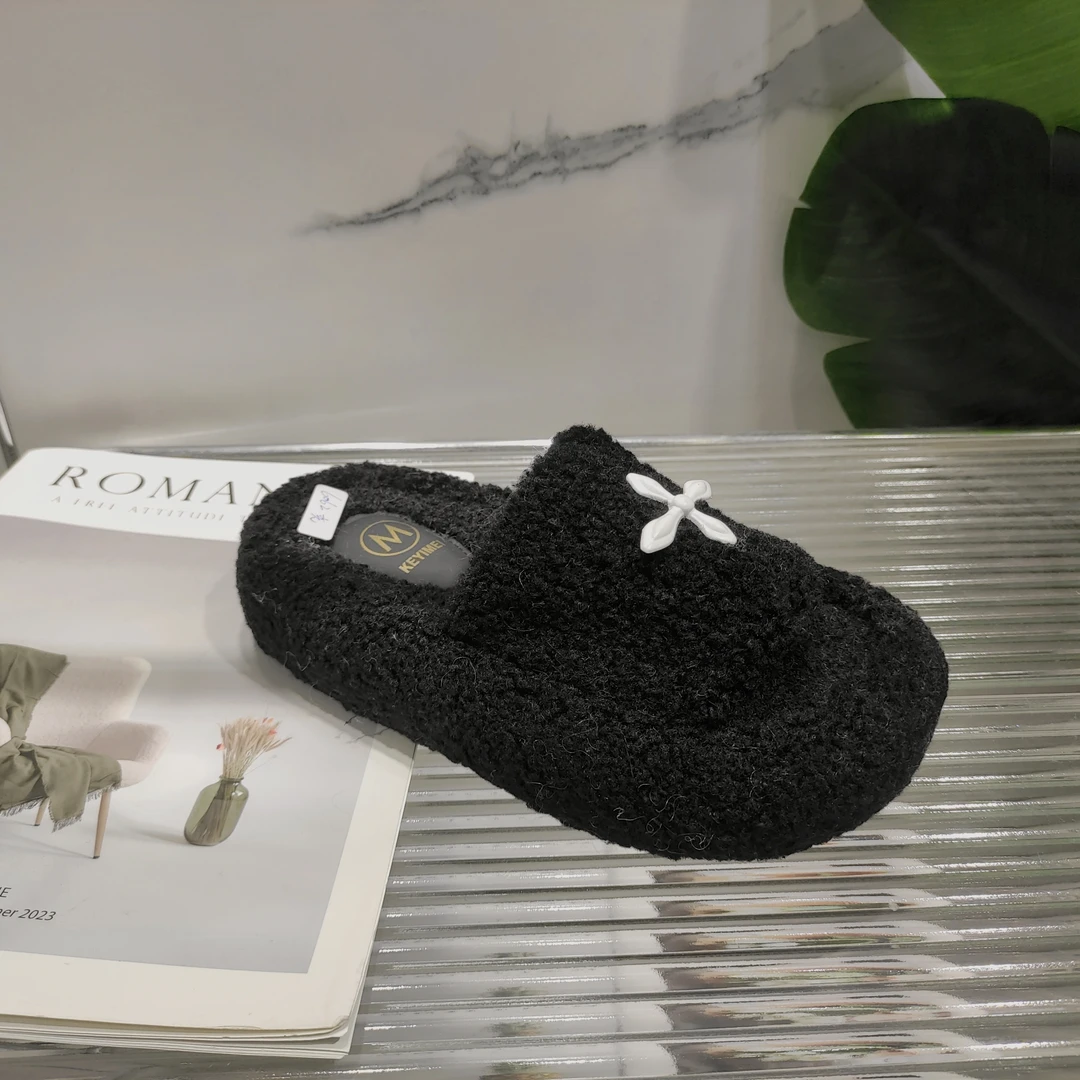 网红爆款女秋冬新款外穿增高厚底一字毛毛拖鞋6062