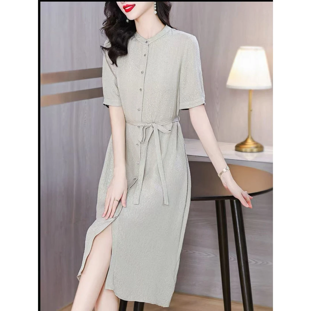 100%桑蚕丝高端定制冠乐皱真丝连衣裙25DAK0667