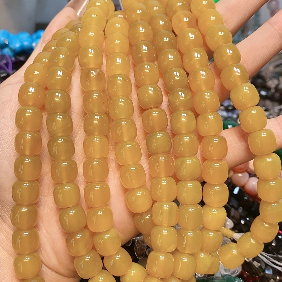 玛瑙/玉髓散珠天然黄溏心玛瑙老行珠一条11m m