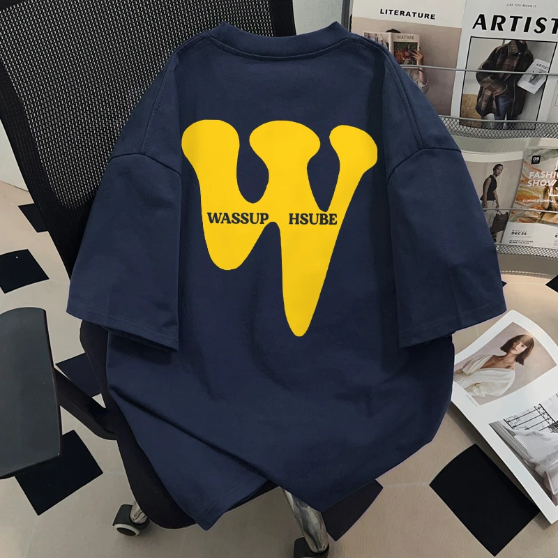 WASSUP HSUBE重磅纯棉短袖男女t恤宽松字母潮牌休闲上衣oversize
