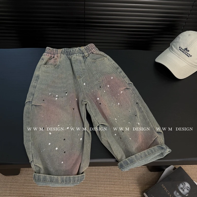 【文文妈】新款男童女童时尚宽松百搭春秋儿童牛仔裤老爹裤hyp2690