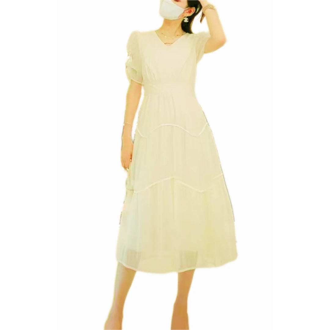 575 韩版夏季纯色时尚收腰显瘦百搭连衣裙（J17）