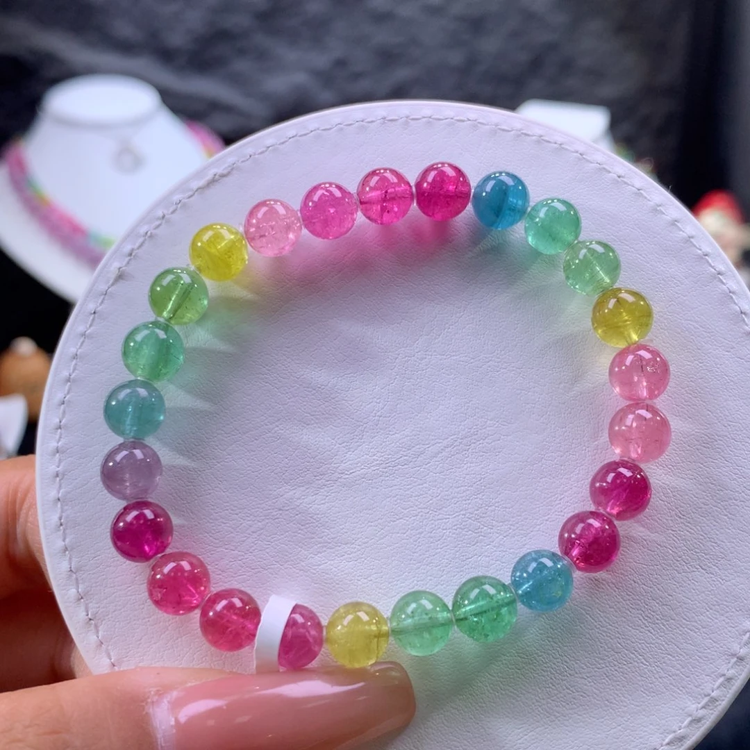 碧玺未镶嵌手链荧光色标