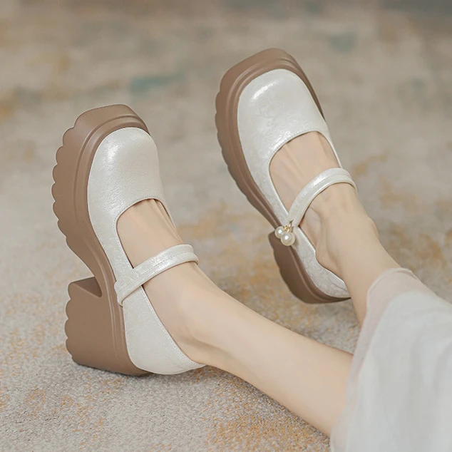 玛丽珍鞋女2025夏季新款粗跟厚底内增高小皮鞋国风高跟松糕鞋单鞋