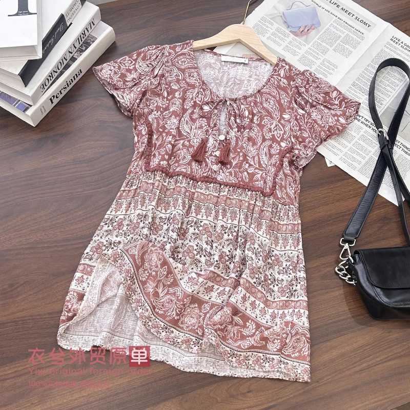 （衣兮复古流苏系带小衫）夏季时尚碎花蕾丝边拼接百搭显瘦衬衣Z