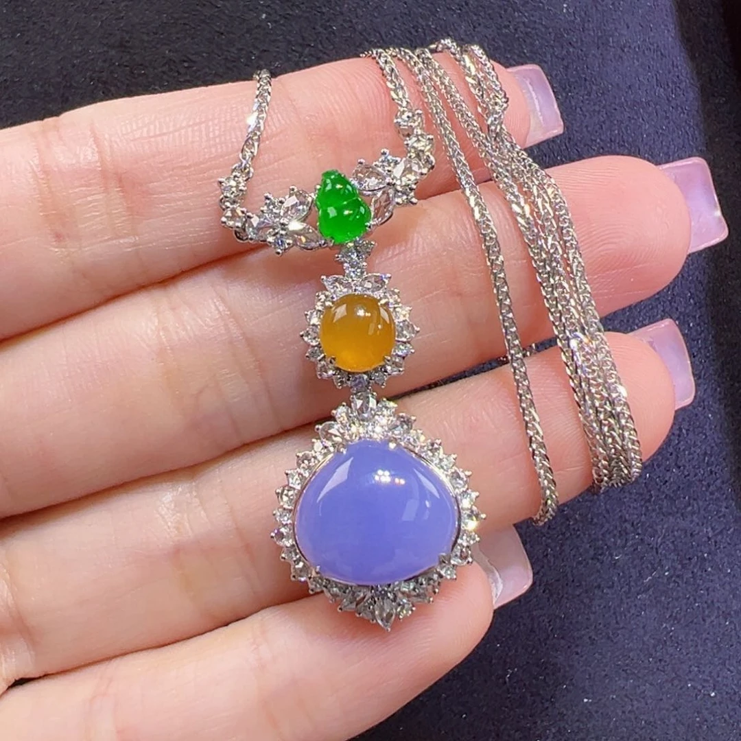 翡翠18K金镶嵌套链套链